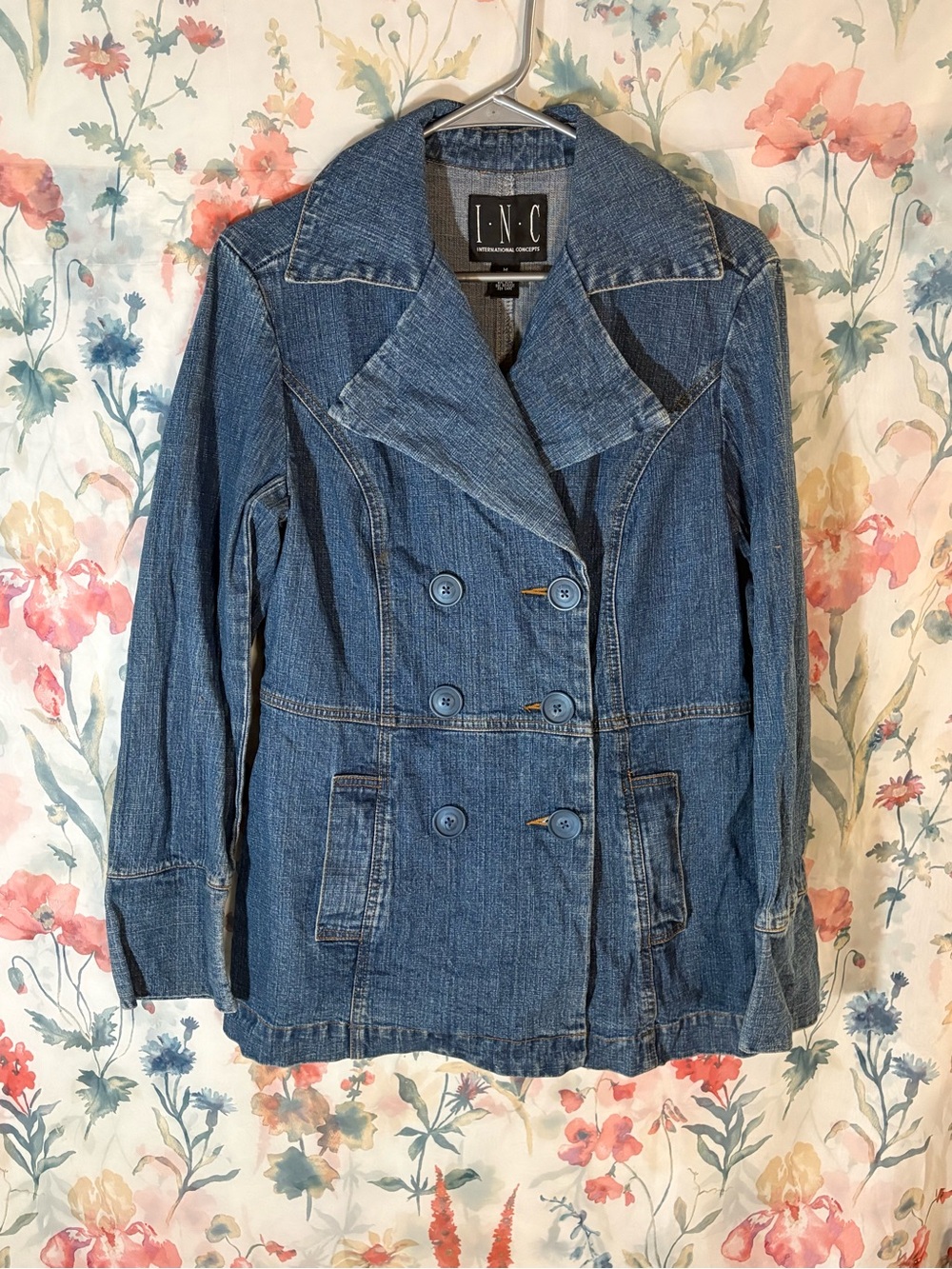 Vintage INC International Concepts Women's Blue Denim Double-Breasted Jacket